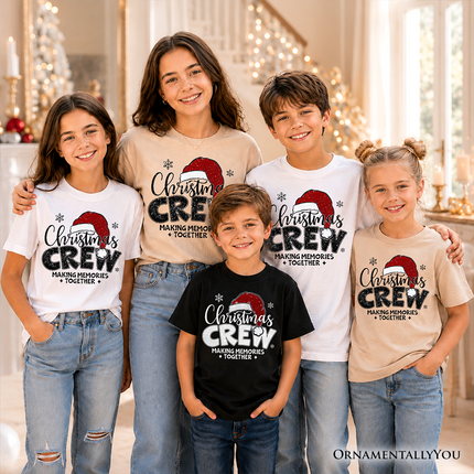 Kids Christmas Crew T-Shirt, Glitter Santa Hat Youth Tee for Making Memories - Dashing Nova