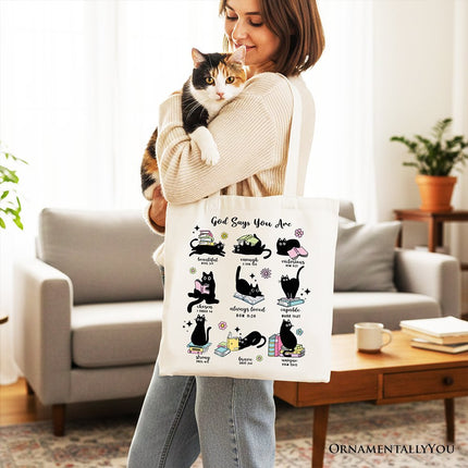 Book Cat God Says I Am Tote Bag, Christian Bible Verse Faith Gift Shopper - Dashing Nova