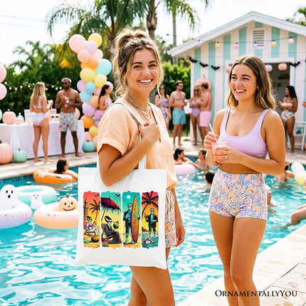 Frankenstein's Beach Vacation Tote Bag, Retro Neon Surf Style Gift Shopper for Horror Fans with Summer Vibes - Dashing Nova