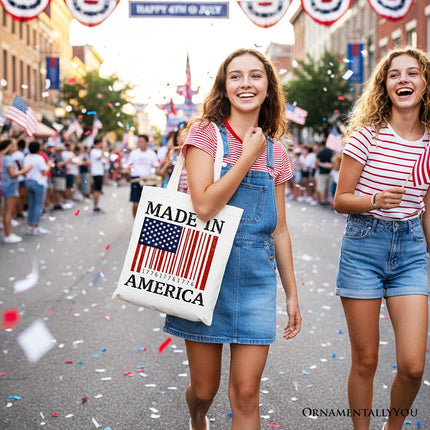 Made In America Bar Code Flag Tote Bag, Patriotic 1776 USA 250th Anniversary Gift Shopper - Dashing Nova