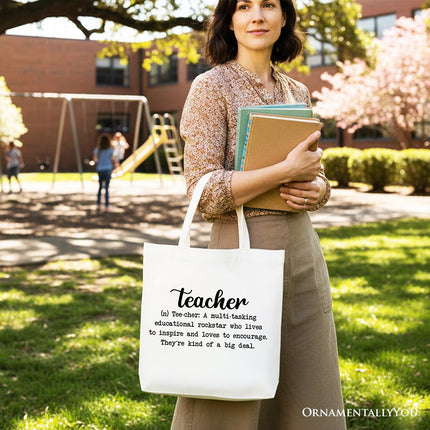 Teacher Definition Canvas Tote Bag, Inspirational Quote Gift Shopper for Educators - Dashing Nova