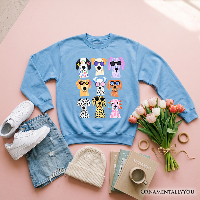 Colorful Dogs Sweatshirt, Animals Breeds Summer Sweater - Dashing Nova