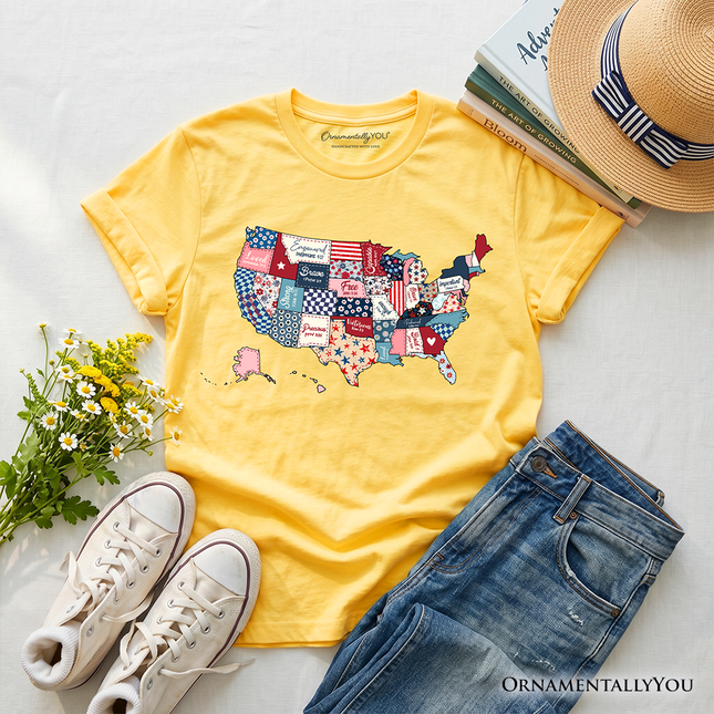 Kids Patriotic Patchwork USA T-Shirt, Quilted Map Youth Tee for American Fans - Dashing Nova