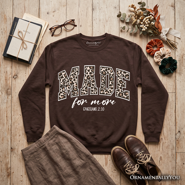 Made For More Christian Sweatshirt, Ephesians 2:10 Leopard Faith Bible Verse Easter Sweater - Dashing Nova