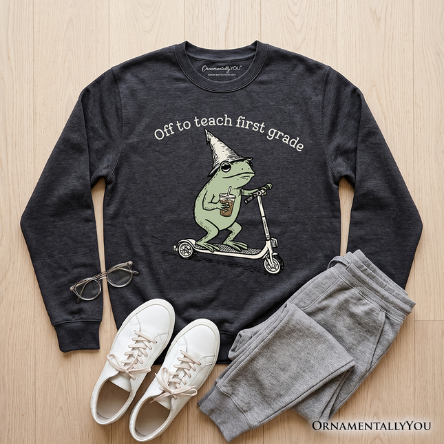 Off to Teach First Grade Frog Sweatshirt, Funny Teachers Sweater - Dashing Nova