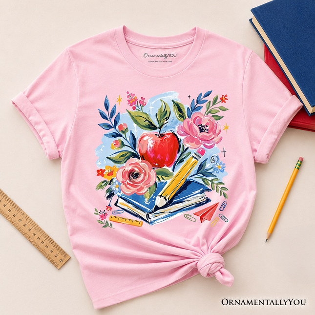 Kids Boho Floral Student T-Shirt, Watercolor Back to School Tee for Youth - Dashing Nova