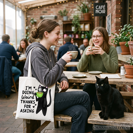 Coffee Black Cat Cute Tote Bag, I’m Doing Weird Funny Phrase Gift Shopper