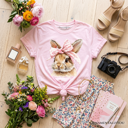 Kids Easter Bunny Coquette Pink Bow T-Shirt, Cute Watercolor Spring Tee for Youth Girls - Dashing Nova