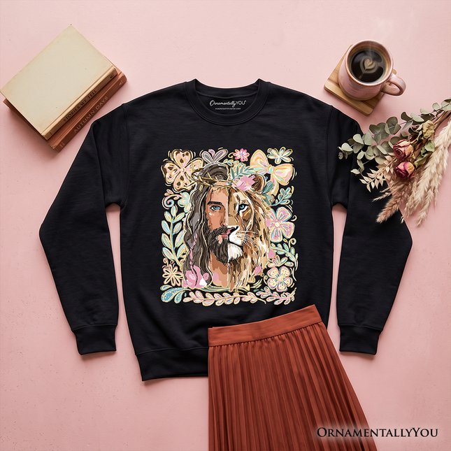 Lion of Judah Christian Sweatshirt, Floral Jesus Religious Faith Sweater - Dashing Nova