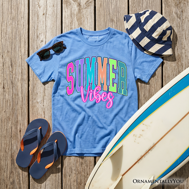 Kids Summer Vibes Neon Varsity T-Shirt, Retro Beach Tee for Youth - Dashing Nova