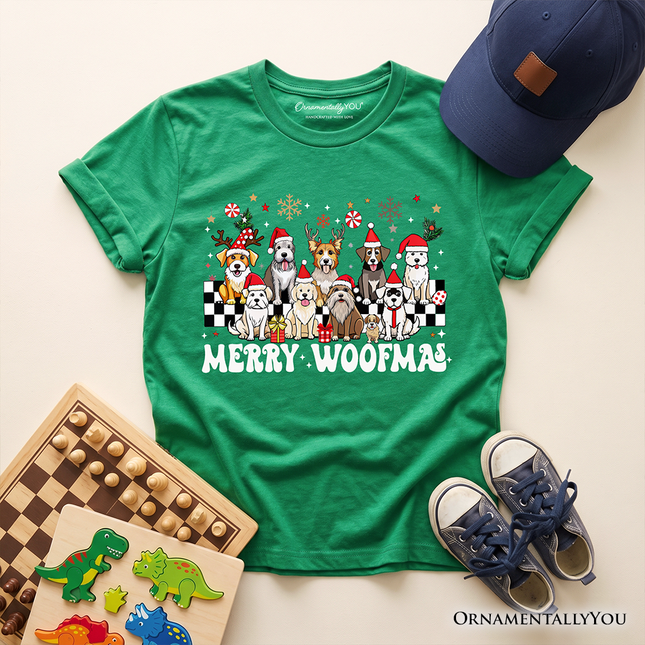 Kids Merry Woofmas Dog T-Shirt, Dogs With Santa Hats Christmas Youth Tee - Dashing Nova