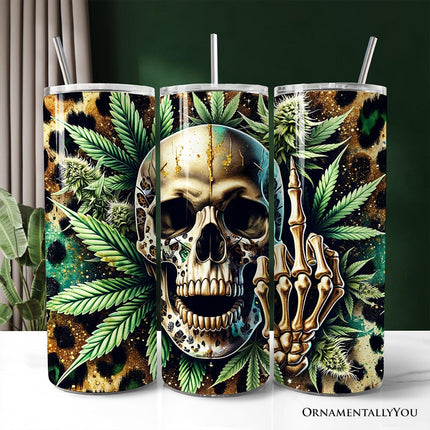 Leopard Skull Weed 20oz Personalized Tumbler With Lid and Stainless Steel Straw, Gothic Cannabis Gift Cup