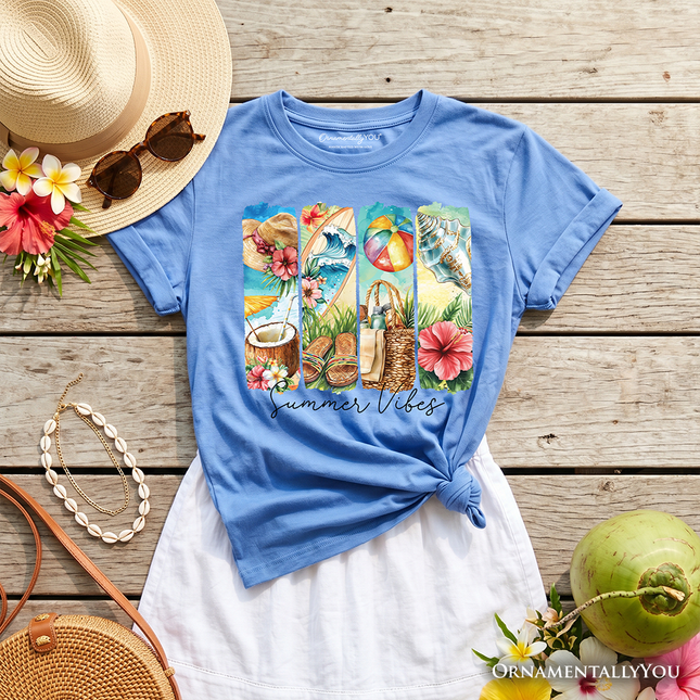 Kids Summer Vibes T-Shirt, Beach Tee with Coconut and Flowers for Youth - Dashing Nova