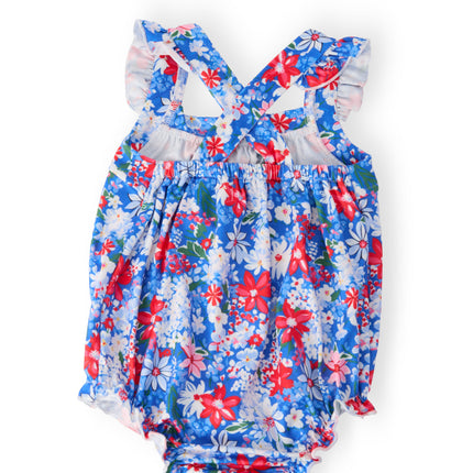 Freedom Flowers Ruffle Cross Back Romper