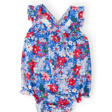 Freedom Flowers Ruffle Cross Back Romper