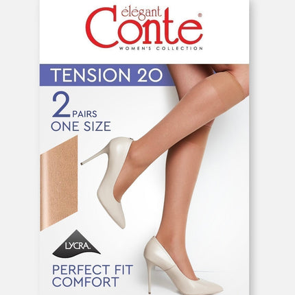 Conte Tension 20 Den - 2 Pairs (Pack) Classic Knee-Highs for Women (8S-3SP)