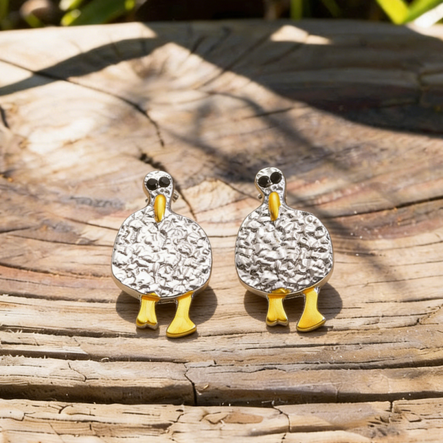 Cartoon Bird Earrings with Vintage Wrinkle Finish