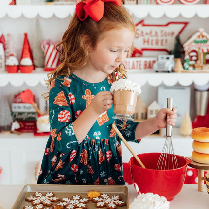Gingerbread House 3/4 Sleeve Pocket Twirl Dress