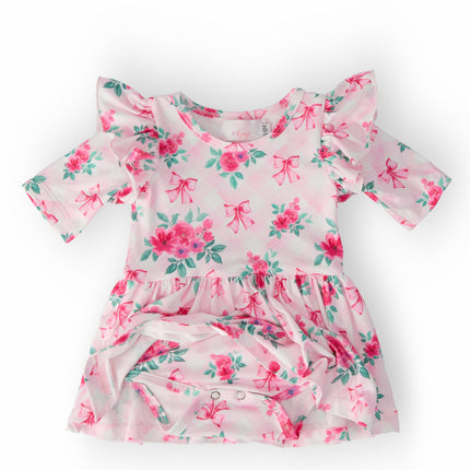 Gingham Bows 3/4 Sleeve Flutter Twirl Bodysuit
