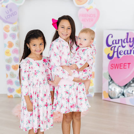 Gingham Bows 3/4 Sleeve Flutter Twirl Bodysuit
