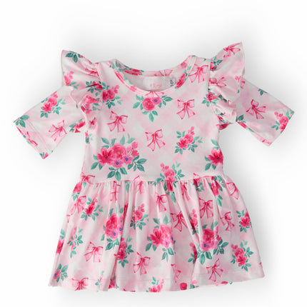 Gingham Bows 3/4 Sleeve Flutter Twirl Bodysuit