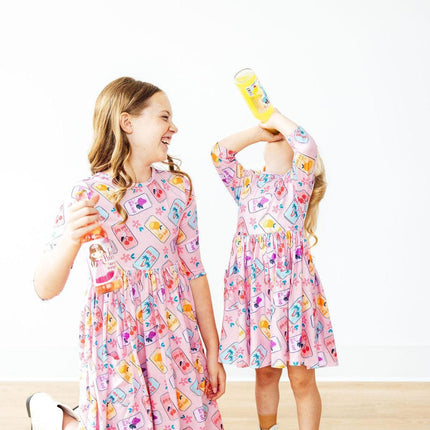 Girly Pop 3/4 Sleeve Pocket Twirl Dress