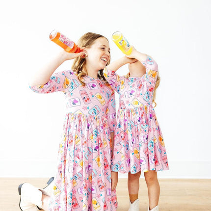 Girly Pop 3/4 Sleeve Pocket Twirl Dress