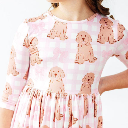 Goldendoodle 3/4 Sleeve Pocket Twirl Dress