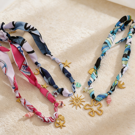 Ocean Life Ribbon Necklace with Flower Charm