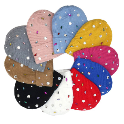 Women's Pearl Jewel Embellished Fleece Lining Knit Beanie Hat