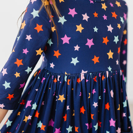 Halloween Stars 3/4 Sleeve Pocket Twirl Dress