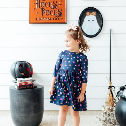 Halloween Stars 3/4 Sleeve Pocket Twirl Dress