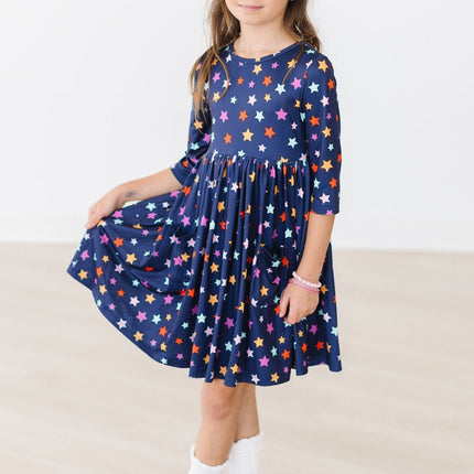 Halloween Stars 3/4 Sleeve Pocket Twirl Dress