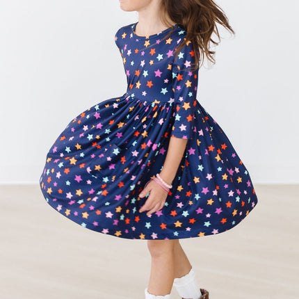 Halloween Stars 3/4 Sleeve Pocket Twirl Dress
