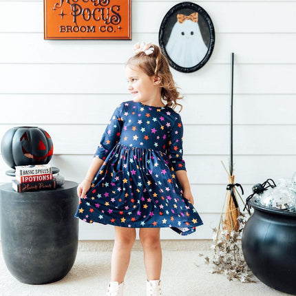 Halloween Stars 3/4 Sleeve Pocket Twirl Dress