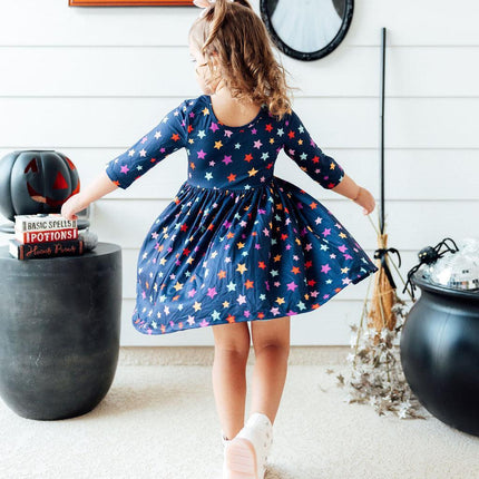 Halloween Stars 3/4 Sleeve Pocket Twirl Dress