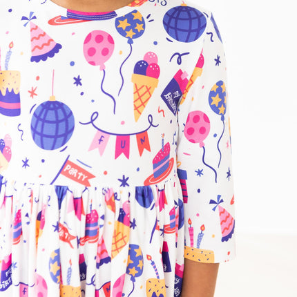 Happy Birthday 3/4 Sleeve Pocket Twirl Dress