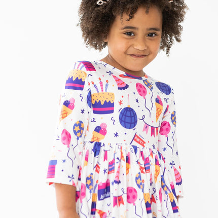 Happy Birthday 3/4 Sleeve Pocket Twirl Dress