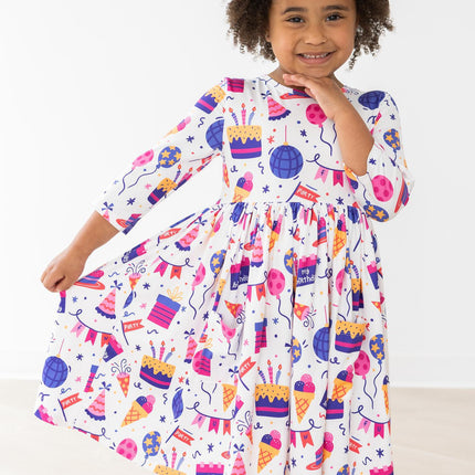 Happy Birthday 3/4 Sleeve Pocket Twirl Dress