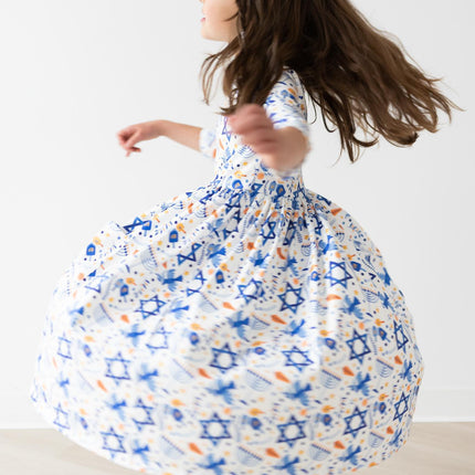 Happy Hanukkah 3/4 Sleeve Pocket Twirl Dress