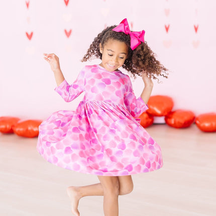 Happy Heart Day 3/4 Sleeve Pocket Twirl Dress