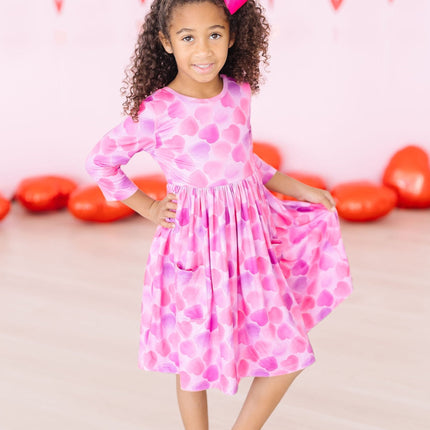 Happy Heart Day 3/4 Sleeve Pocket Twirl Dress