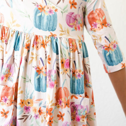 Harvest Blooms 3/4 Sleeve Pocket Twirl Dress