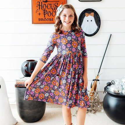 Haunted Garden 3/4 Sleeve Pocket Twirl Dress