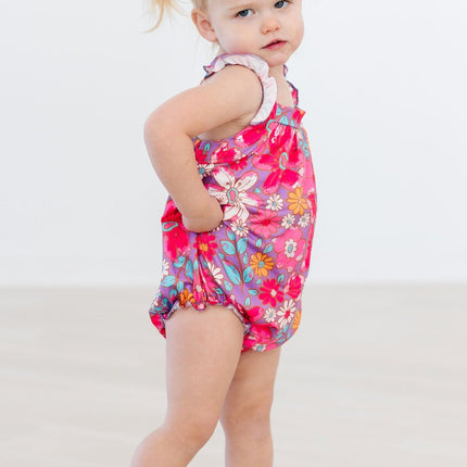 Hawaiian Floral Ruffle Cross Back Romper