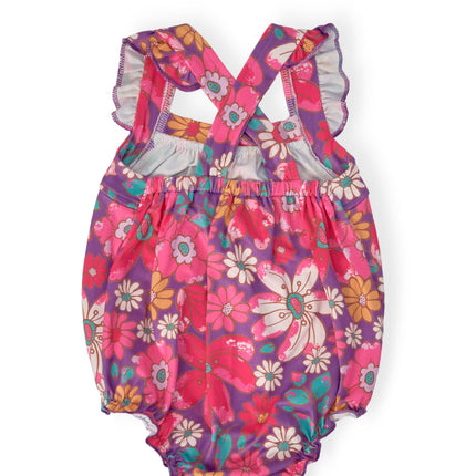 Hawaiian Floral Ruffle Cross Back Romper