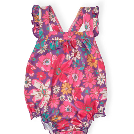 Hawaiian Floral Ruffle Cross Back Romper