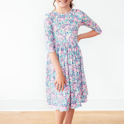 Head in the Clouds 3/4 Sleeve Pocket Twirl Dress