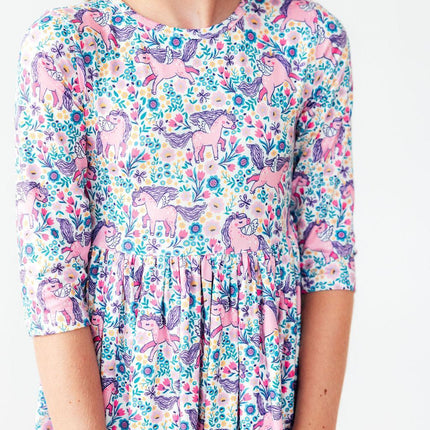 Head in the Clouds 3/4 Sleeve Pocket Twirl Dress