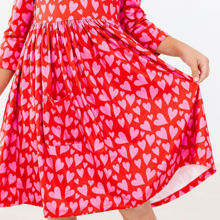 Hearts & Hugs 3/4 Sleeve Pocket Twirl Dress